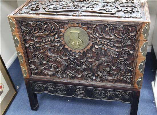 A Chinese zhangmu dragon chest, late 19th / early 20th century, W.79cm H.76cm D.47cm